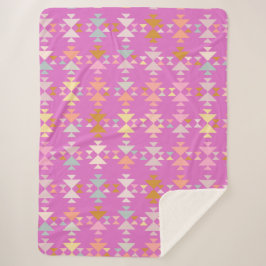 Cobertor Sherpa Padrão Geométrico Boho Moderno Rosa Roxo Confortáv