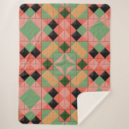 Cobertor Sherpa Padrão Geométrico Colorido com Quadrado Simétrico