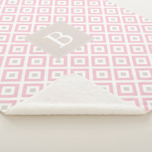 Cobertor Sherpa Padrão Geométrico Cor-de-Rosa Esbranquiçada Monogr