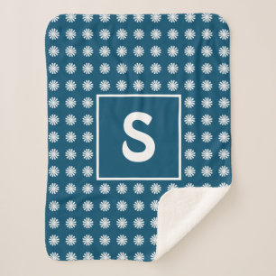 Cobertor Sherpa Padrão Geométrico Floral Único Azul Fofo