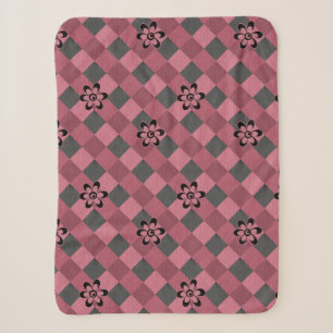 Cobertor Sherpa Padrão geométrico rosa-cinza com flores