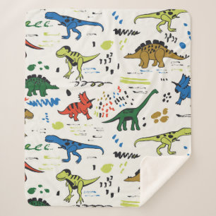 Cobertor Sherpa padrão gráfico de cores de dinossauros engraçad