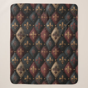 Cobertor Sherpa Padrão Harlequim de Fleur-de-Lis Embutido Medieval