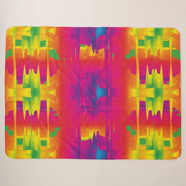 Cobertor Sherpa Padrão Indiano de Cores Vibrantes Festivas (Frente (Horizontal))