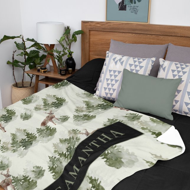 Cobertor Sherpa Padrão Invisível da Floresta de Inverno da Aquarel (Criador carregado)