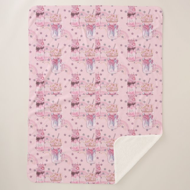 Cobertor Sherpa Padrão Kawaii Freakshake - Púrpura Pastel (Frente)