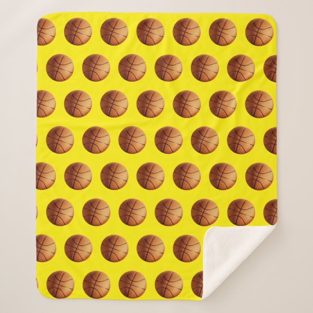 Cobertor Sherpa Padrão Laranja De Basquete, (Frente)