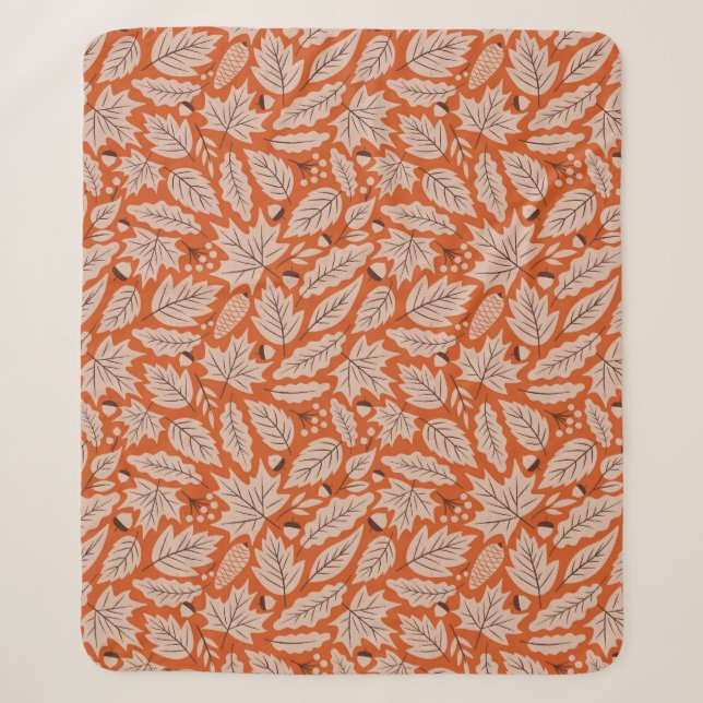 Cobertor Sherpa Padrão Laranja Fall Folhas & Acorns (Frente)
