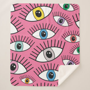 Cobertor Sherpa Padrão mágico com olhos coloridos. Fundo místic