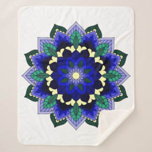 Cobertor Sherpa Padrão Mandala 02 em azul escuro
