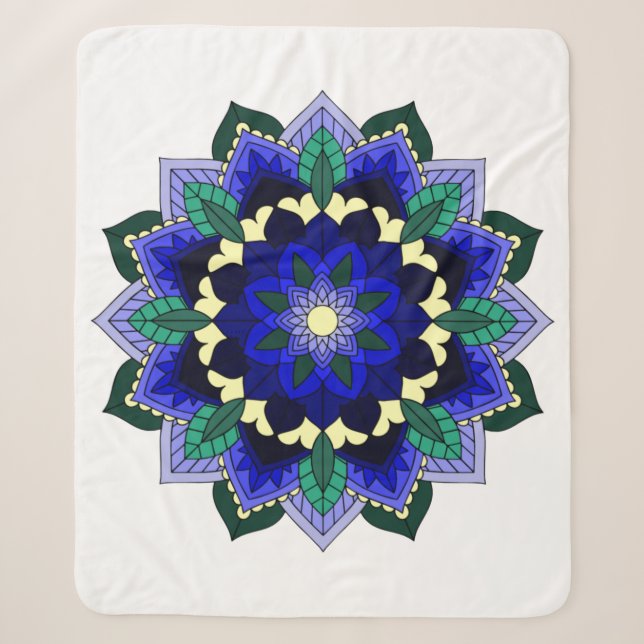 Cobertor Sherpa Padrão Mandala 02 em azul escuro (Frente)