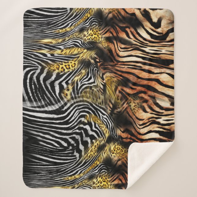 Cobertor Sherpa Padrão Misto Da Pele Zebra Leopardo (Frente)