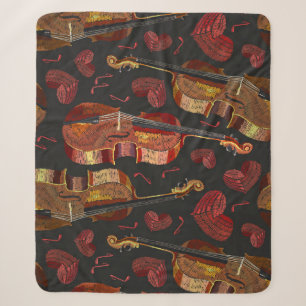 Cobertor Sherpa Padrão Musical Violin Red Heart
