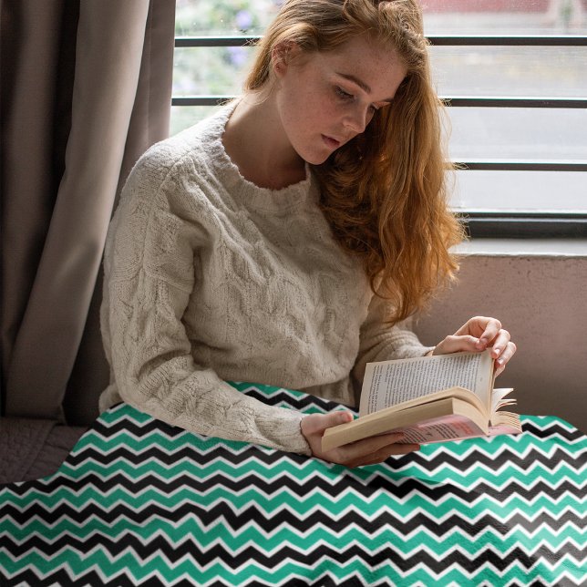 Cobertor Sherpa Padrão Negra Verde-Teal Moderno (Criador carregado)