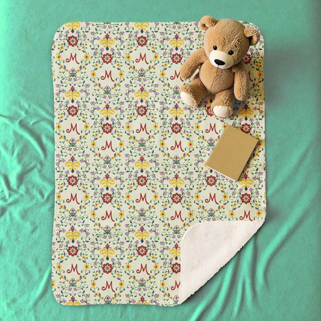 Cobertor Sherpa Padrão nórdico do Monograma Rosemaling escandinavo (Criador carregado)