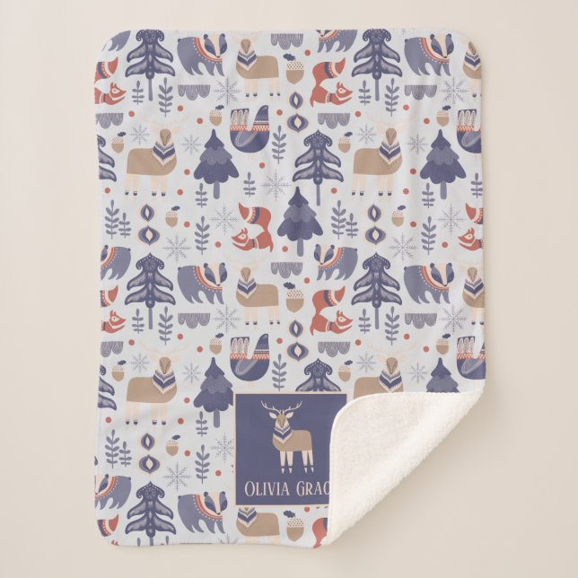 Cobertor Sherpa Padrão Nórdico Personalizado Escandinavo (Frente)