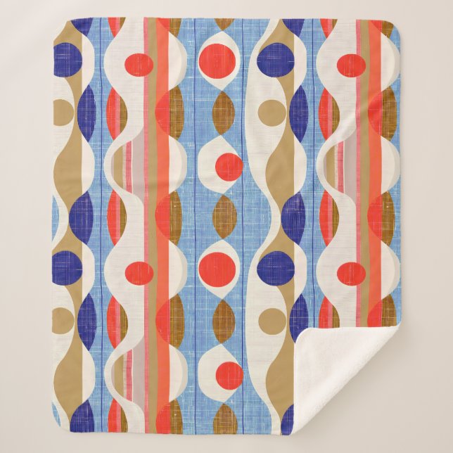 Cobertor Sherpa Padrão ogee vermelho azul moderno (Frente)