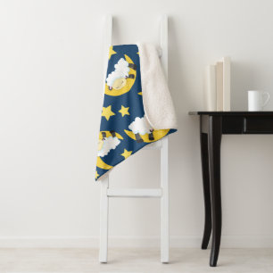 Cobertor Sherpa Padrão Ovino, Ovelhas Dormindo, Lua, Estrelas