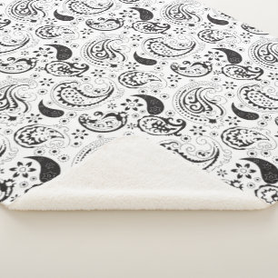 Cobertor Sherpa Padrão Paisley Preto e Branco – Arte Textil Elegan