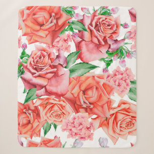 Cobertor Sherpa Padrão perfeito brilhante com flores. Rosa. Água