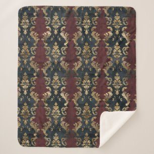 Cobertor Sherpa Padrão Persa Dourado Damask Noir (1)