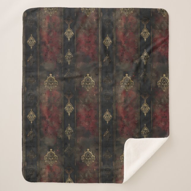 Cobertor Sherpa Padrão Persian Gold Damask Noir (4) (Frente)