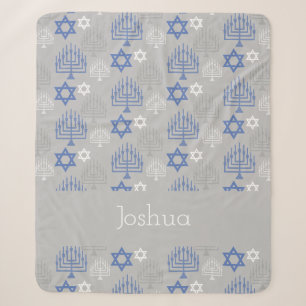 Cobertor Sherpa Padrão Personalizado de Férias de Hanukkah Elegant