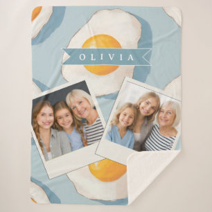 Cobertor Sherpa Padrão Personalizado de Ovo Frito Azul Divertido D