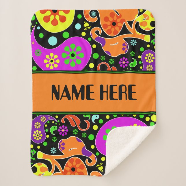 Cobertor Sherpa Padrão Personalizado do Padrão de Folha Retroativa (Frente)