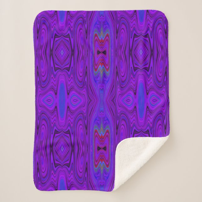 Cobertor Sherpa Padrão Retro Abstrato Roxo e Azul Real (Frente)