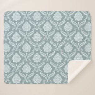 Cobertor Sherpa Padrão Rococó Damask Ovo de Pato Azul+Turquesa