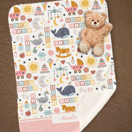 Cobertor Sherpa Padrão Rosa Menininha Bonita com Nome
