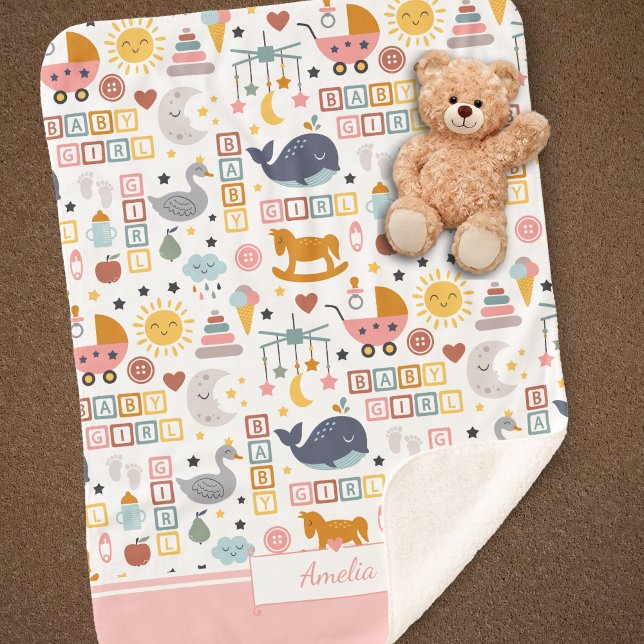 Cobertor Sherpa Padrão Rosa Menininha Bonita com Nome (Criador carregado)