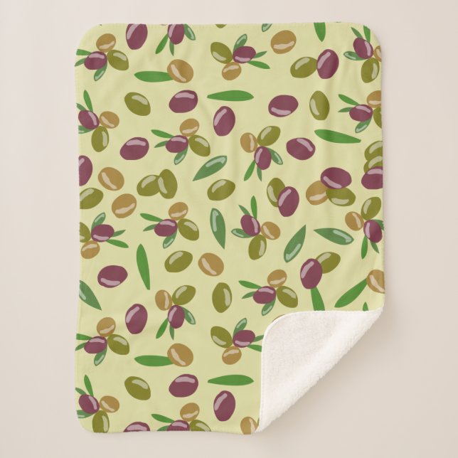 Cobertor Sherpa Padrão Rustic Olive and Olive Leaves (Frente)