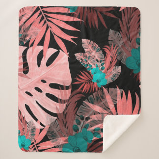 Cobertor Sherpa Padrão sem costura aquarela com plantas tropicais