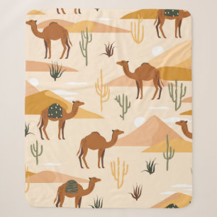 Cobertor Sherpa Padrão sem costura com camelos, dunas e cactos. C