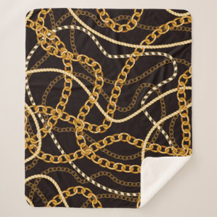 Cobertor Sherpa Padrão sem costura com correntes de ouro.