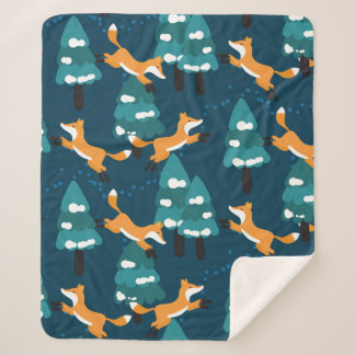 Cobertor Sherpa Padrão sem costura com diferentes raposas.