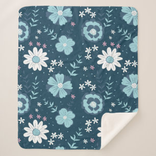 Cobertor Sherpa Padrão sem costura com flores azuis de verão no es