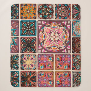 Cobertor Sherpa Padrão sem costura com mandalas decorativas. Vinta