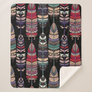 Cobertor Sherpa Padrão sem costura com penas de aves. Arte tribal