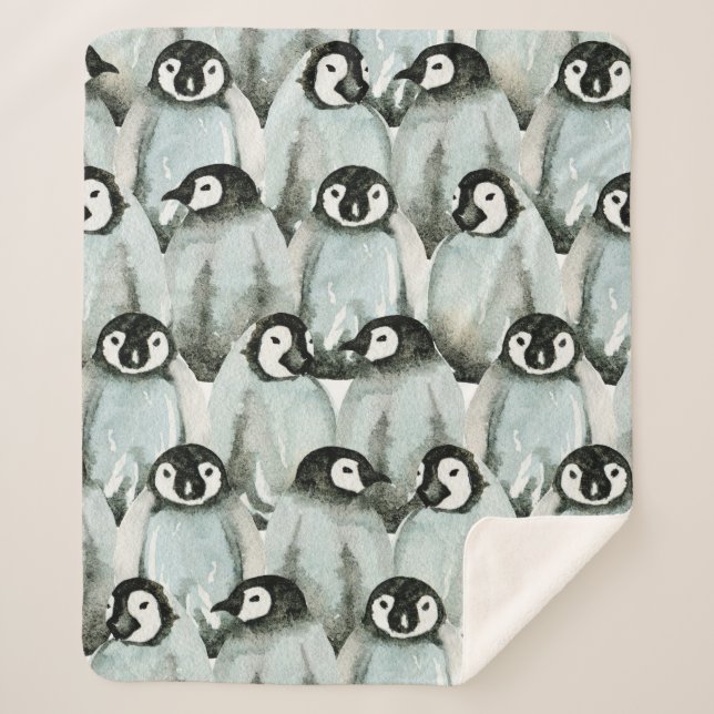 Cobertor Sherpa Padrão sem costura com pinguins bonitos (Frente)