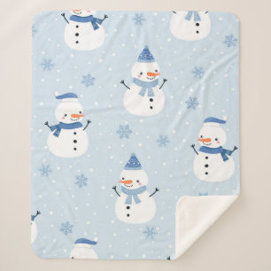 Cobertor Sherpa Padrão sem costura do boneco de neve,fundo de inv