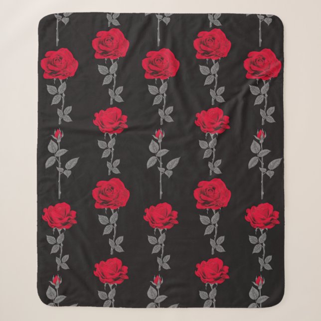 Cobertor Sherpa Padrão sem costura rosa vermelha de flores de abst (Frente)
