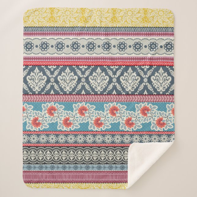 Cobertor Sherpa Padrão sem falhas com azulejos de retalhos. (Frente)