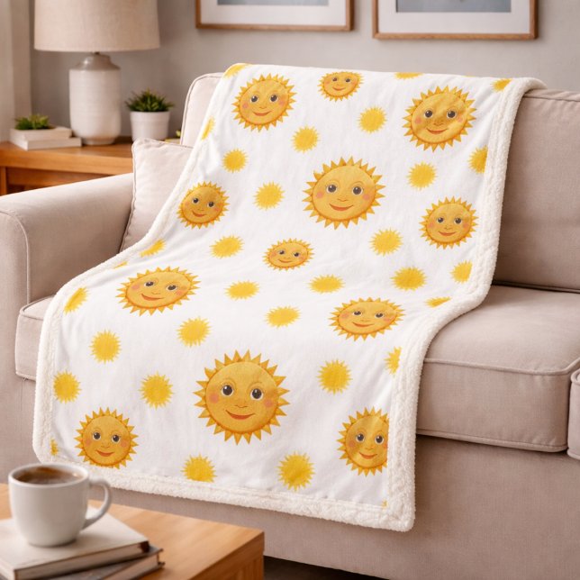 Cobertor Sherpa Padrão Sol sorridente e embelezante (Criador carregado)