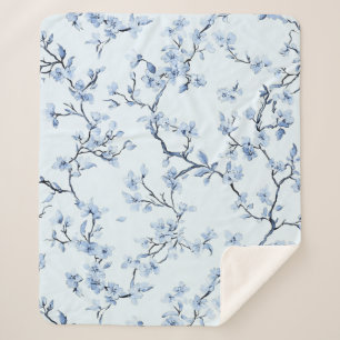 Cobertor Sherpa Padrão Toile Floral Vintage Azul (9)