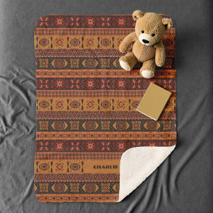 Cobertor Sherpa Padrão Tradicional Boho Étnico Tribal de Terracota
