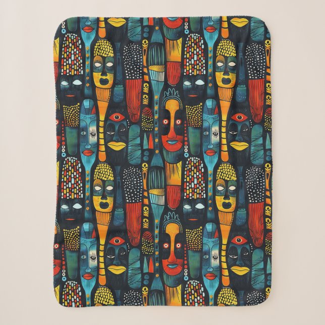 Cobertor Sherpa Padrão tribal africano com ídolos. (Frente)