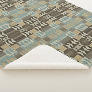 Cobertor Sherpa Padrão Tribal Castanho Azul-Azul-Azul-bege Castanh